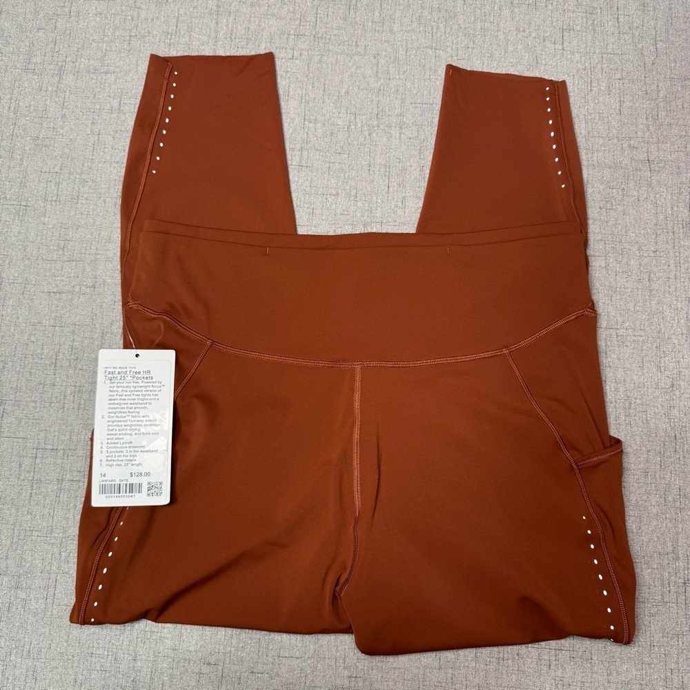 Lululemon Fast & Free High Rise Tights Athletic Leggings Dark Terracotta 14 NWT - Picture 7 of 12